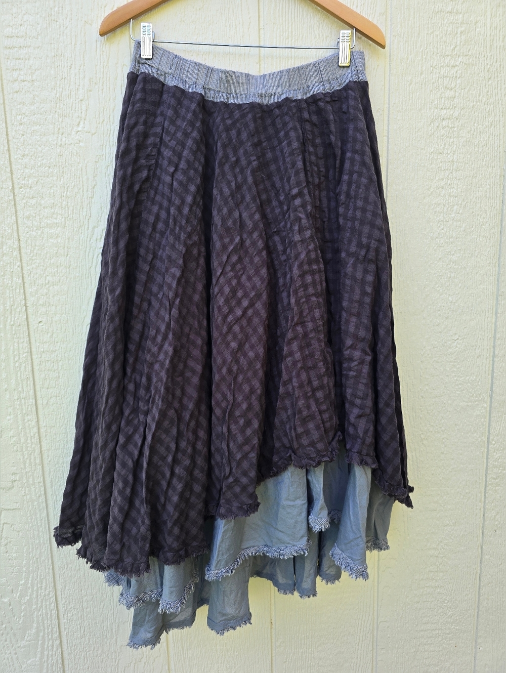 Free People X CP Shades Plaid Maxi Skirt M Boho Assymetrical Layered